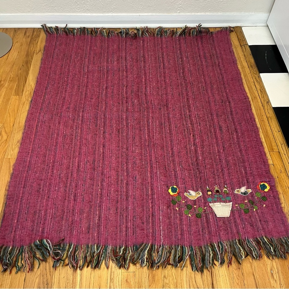 Pier One 1 Throw Blanket Embroidered Pink Purple Jewel Toned Fringe 55x65